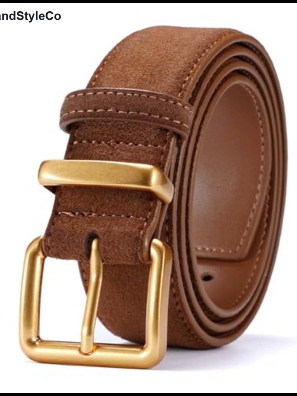 Wide Suede Leather Belt with Square Gold Alloy Buckle